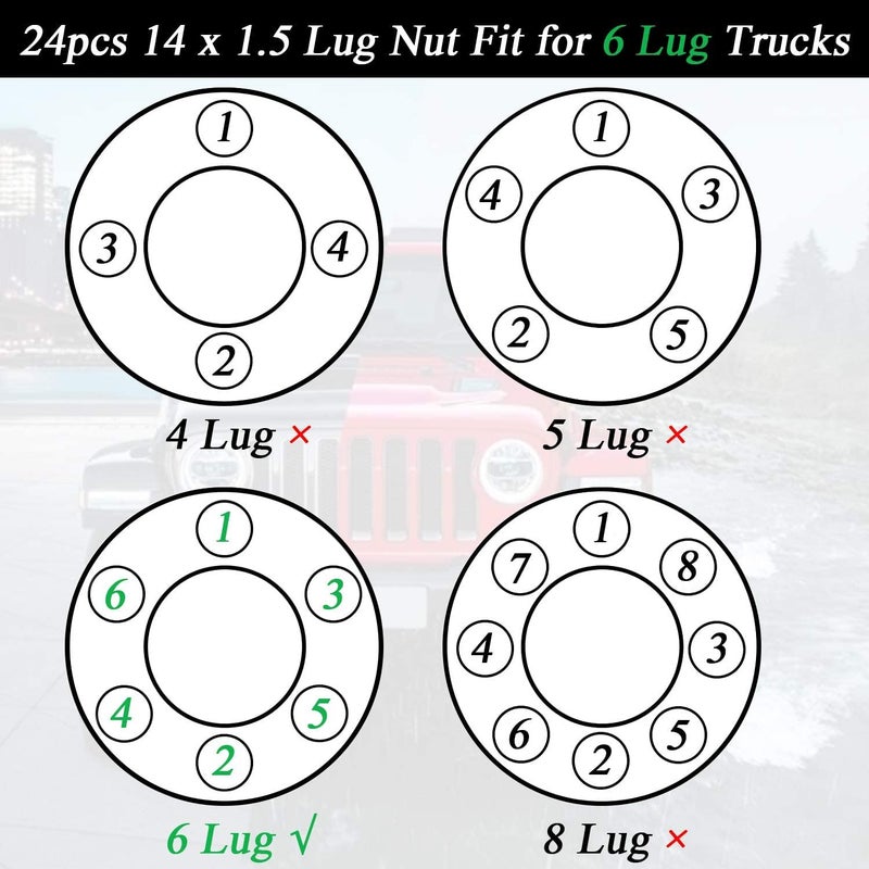 Partschoice 14mmx1.5 Wheel Lug Nuts, 24x Black M14x1.5 Lug Nut,Conical/Cone Bulge Seat, Closed End Long Extended XL Spline with 1 Socket Key Fits 6 Lug Aftermarket Wheels - Image 4